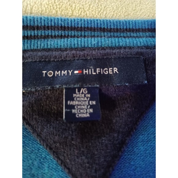 TOMMY HILFIGER Blue Long Sleeve V-Neck Cotton Pullover Sweater Men's Siz… - Picture 2 of 9
